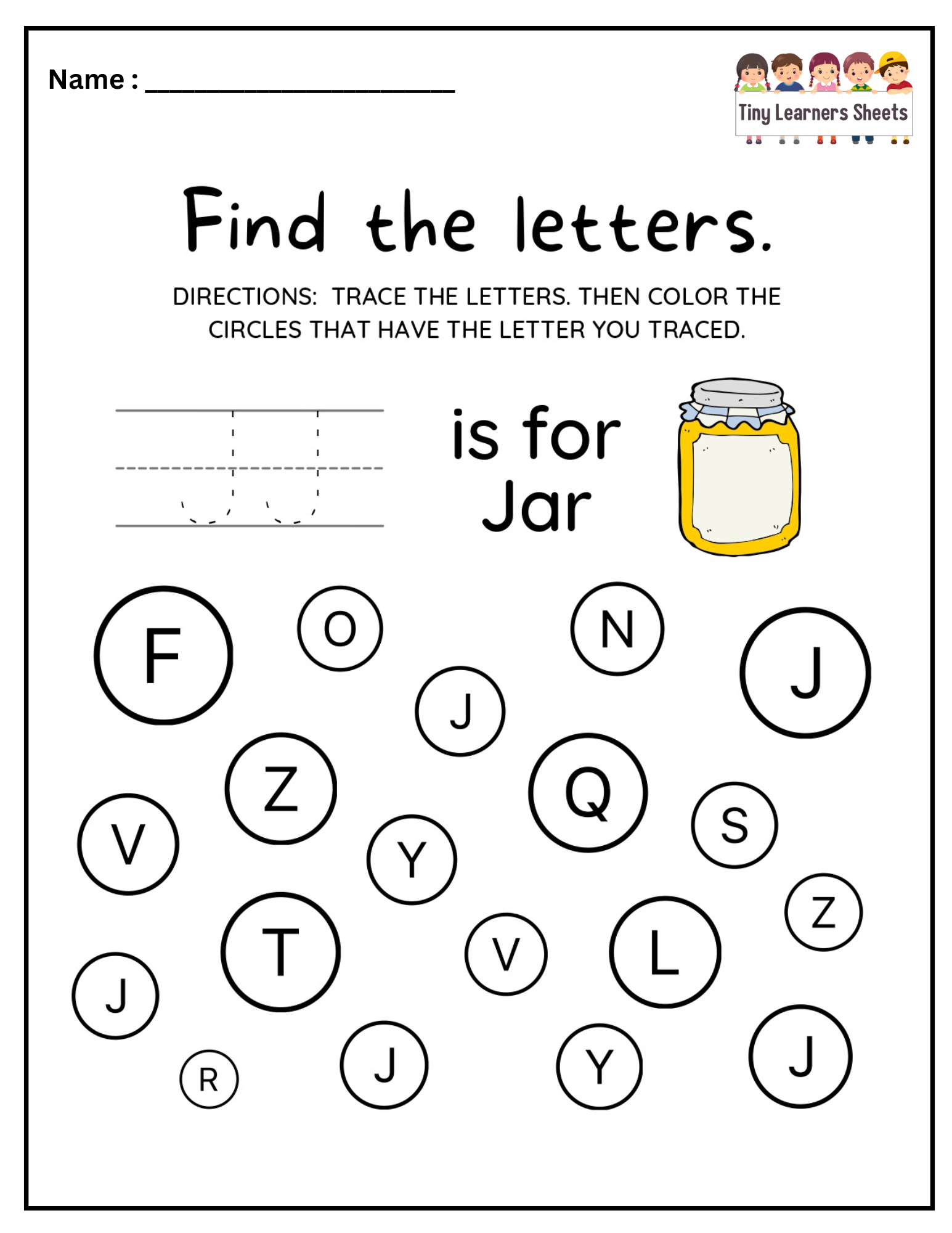 Find Letter J worksheet